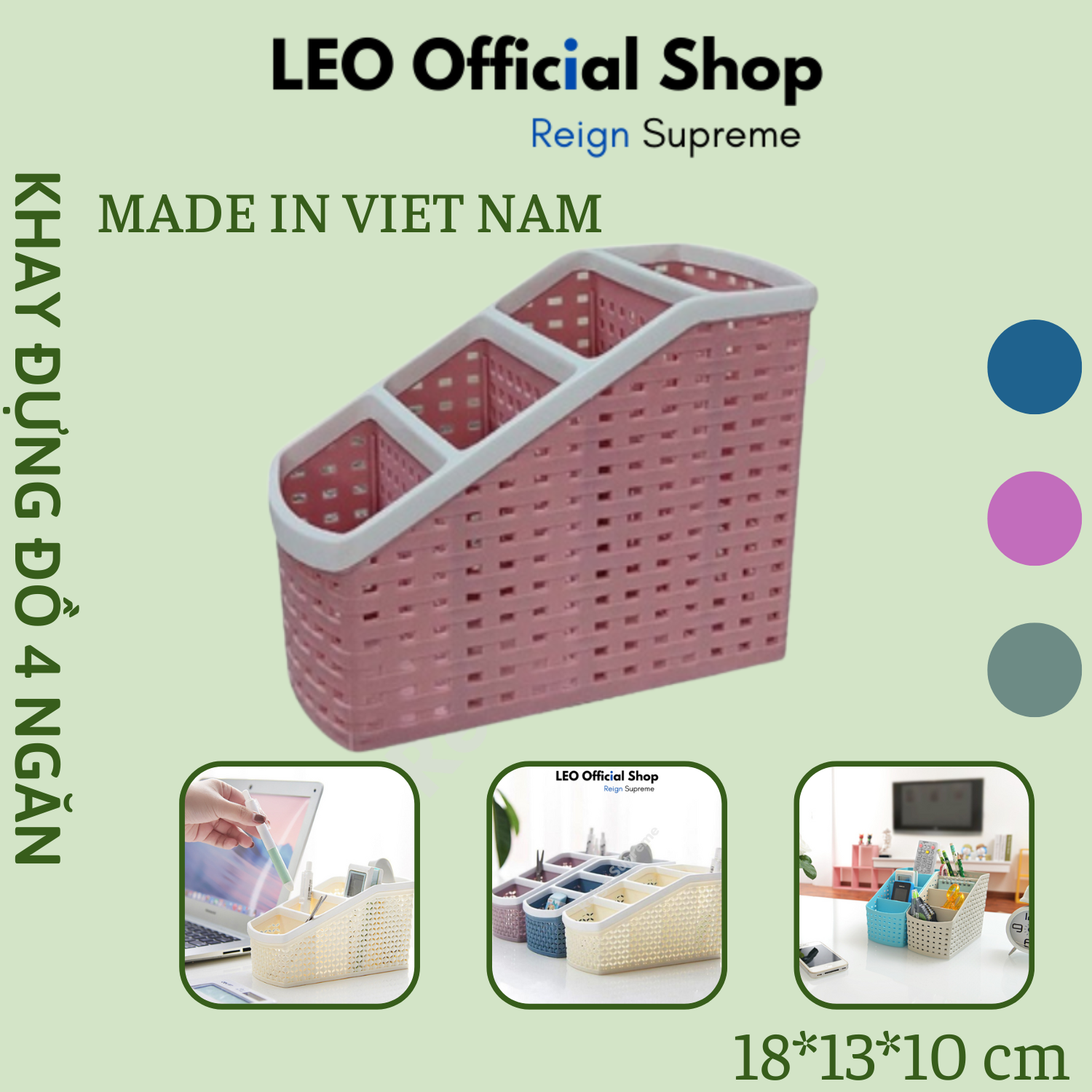 Khay nhựa tiện ích 4 ngăn để bàn đựng bút, khay nhựa 4 ngăn Việt Nhật