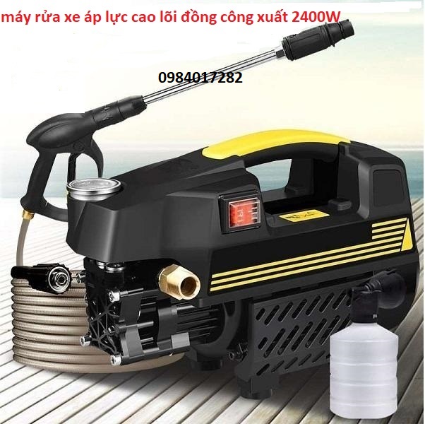 Máy rửa xe mini .Máy bơm xịt rửa xe áp lực cao T 10, báng súg phun dài nửa mét, đầu phun, bình chứa xà phòng