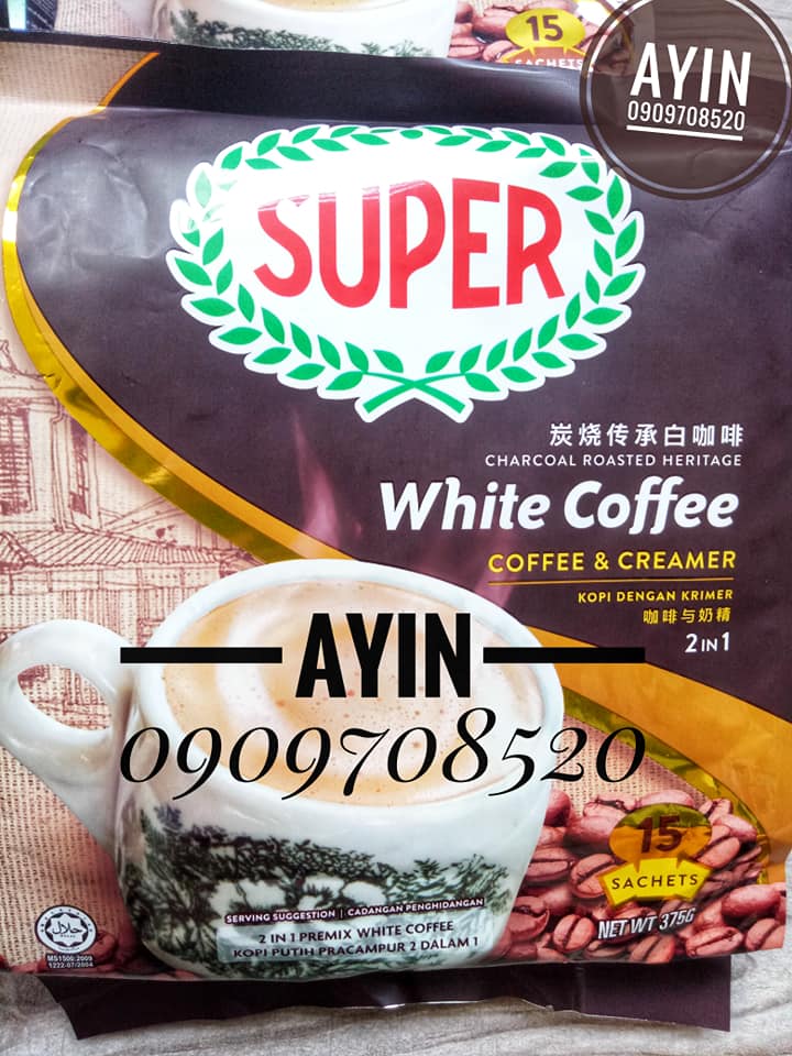 ( Bao Bì Mới )Cà phê trắng Super White Coffee Creamer Malaysia 2 IN 1 Không đường