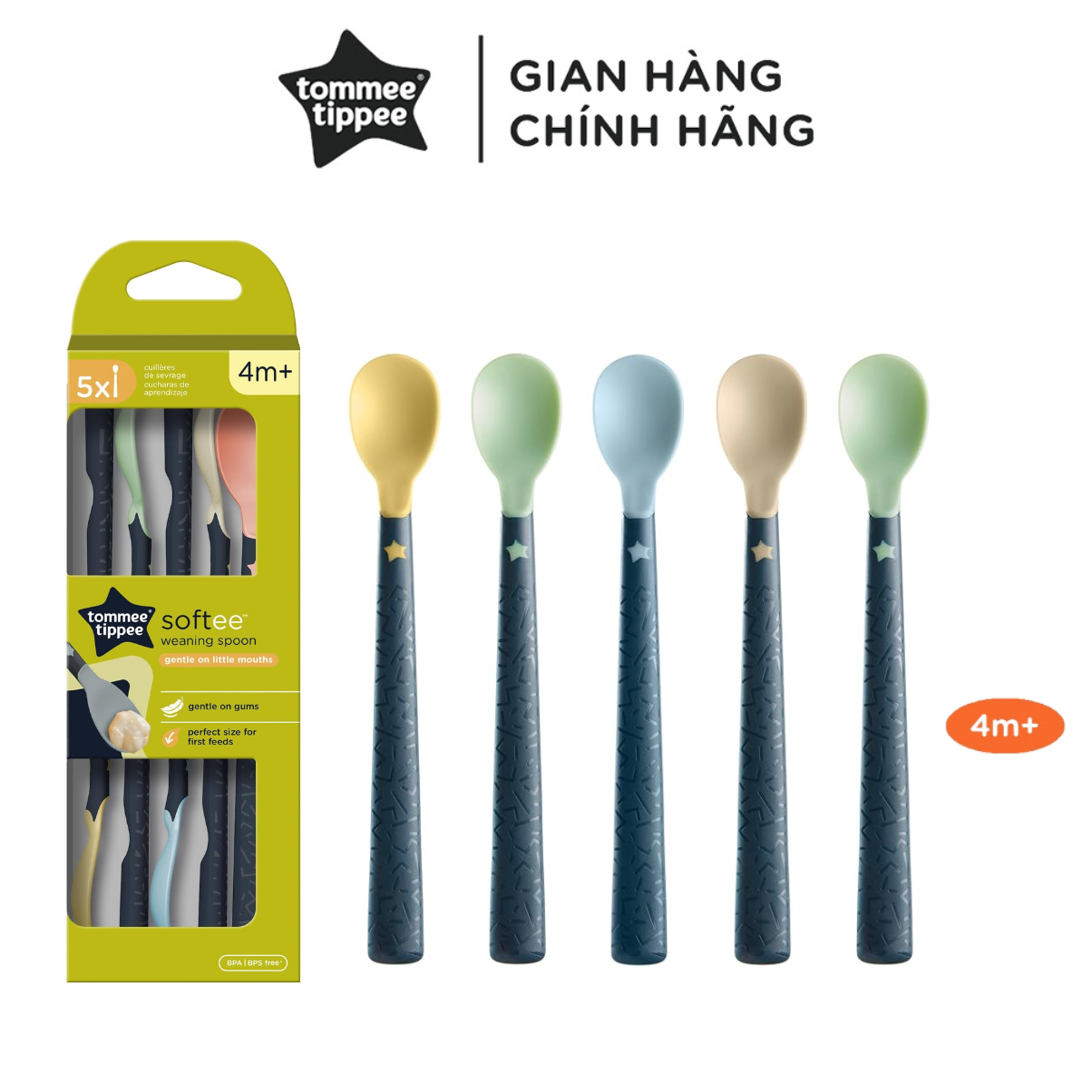 Thìa ăn dặm tommee tippee softee, cho bé từ 4 tháng - set 5 thìa, tách lẻ