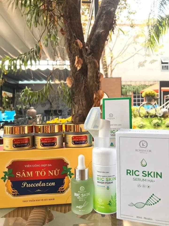 BỘ BA ĐẸP DA CAO CẤP KOHINOOR STAR Sâm tố nữ Puecolazen, Ric Skin Serum HA+, Ric Skin Wash Foam