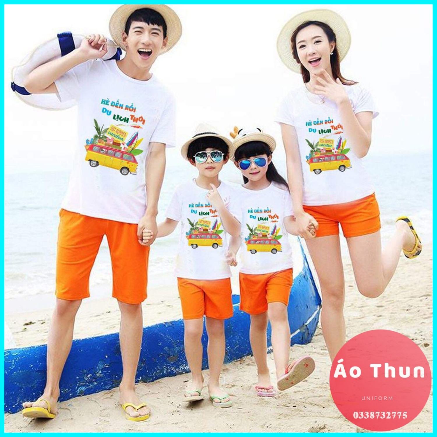 Áo gia đình, đi biển 3/4/5 người Hè Đến Rồi Du Lịch Thôi- màu Trắng thun cotton co giãn mềm mịn Đủ Size Đủ Màu