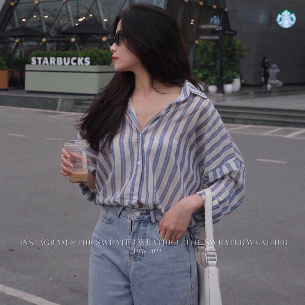 Áo sơ mi sọc form rộng