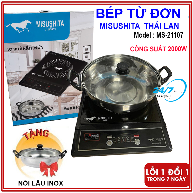Bếp từ misushita ms-21107 công suất 2000w, bếp điện từ thai lan tặng kèm nồi ,bếp từ misushita thiết kế đẹp mắt, dễ dàng vệ sinh, giữ nóng, điều chỉnh nhiệt độ chính xác , bếp từ cơ tiện lợi như bếp từ đơn cảm ứng