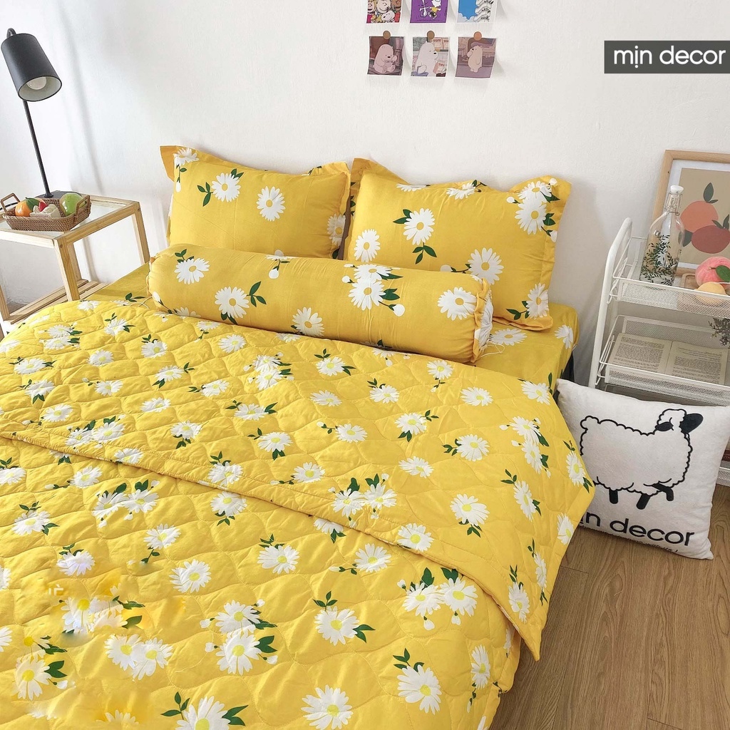 Bộ chăn ga gối Cotton 3D Mịn Decor - Bộ ga giường CHĂN TRẦN bông mùa hè mềm mịn MIỄN PHÍ bo chun