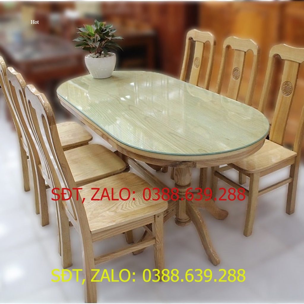 Bộ Bàn Ăn Oval Gỗ Sồi 6 Ghế Màu Tự Nhiên Bàn ăn giá rẻ bộ bàn ăn .