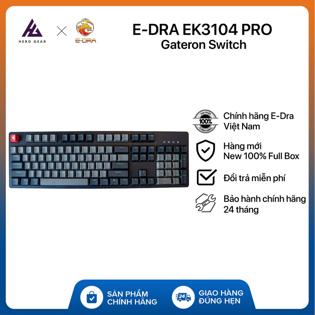 Bàn phím cơ EDRA EK3104 Pro Phiên bản Gateron Switch - Kết nối USB Type-C - Hàng chính hãng