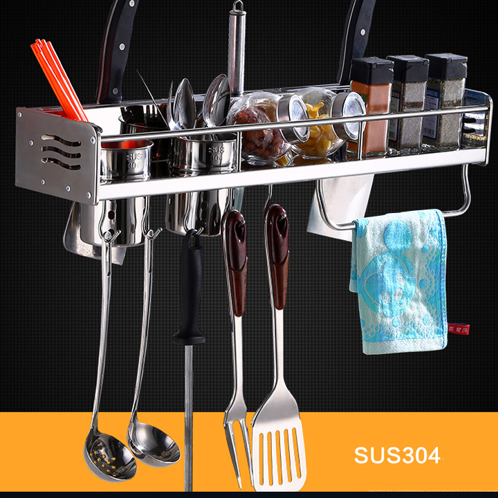 [CÓ VIDEO] Kệ để gia vị treo tường inox 304 - kệ gia vị kiêm để dao kéo treo tường 58.5CM - giá treo dao kéo - kệ gia vị