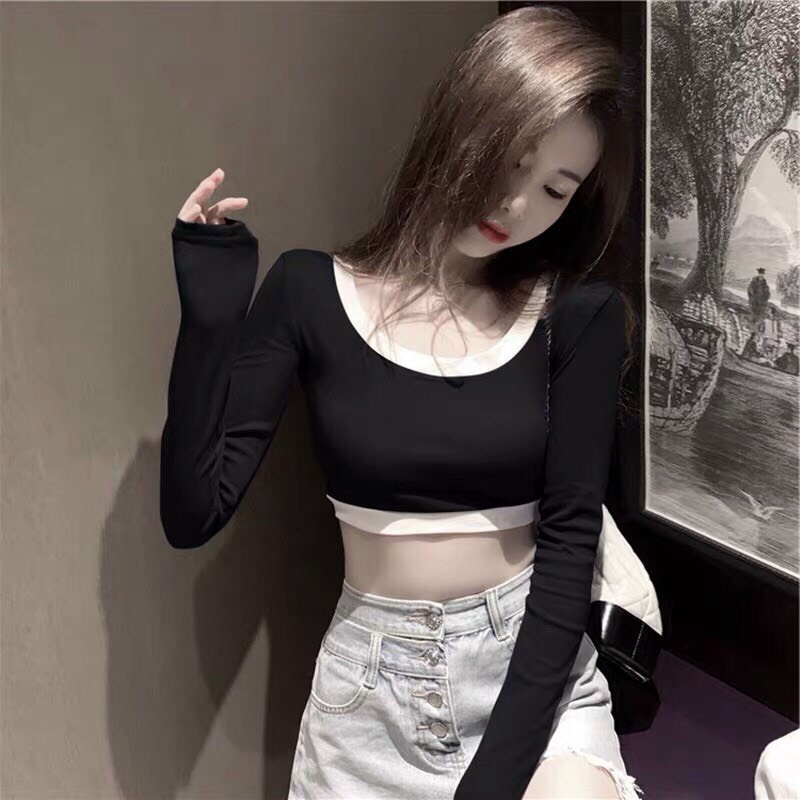 ÁO KIỂU CROPTOP TAY DÀI ,PHỐI BO CỔ VÀ LAI ÁO NỔI BẬT KHIẾN CHIẾC ÁO THÊM XINH XẮN ,NĂNG ĐỘNG,VÀ TRẺ TRUNG HƠN TTSGR