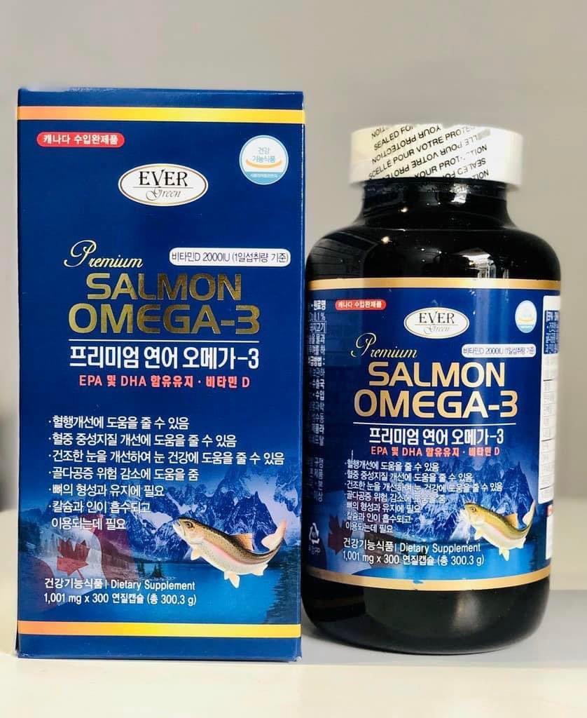 Dầu cá hồi salmon omega 3 hàn quốc hộp 300 viên - chăm sóc mắt, da, sức khỏe