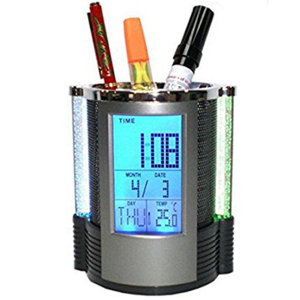 Đồng hồ để bàn kiêm đồng hồ đo nhiệt độ giá để bút có đèn ngủ