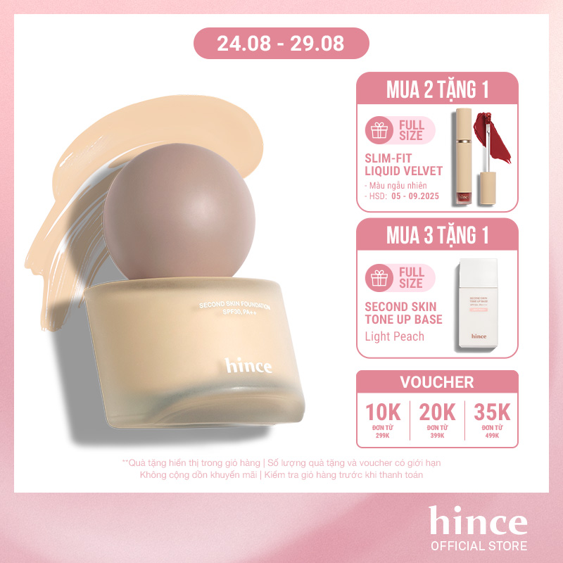 Kem nền che phủ hoàn hảo spf30 pa++ hince second skin foundation 40ml