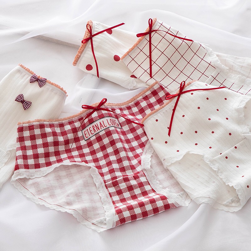 Set 5 quần lót nữ sinh, quần lót cotton mềm mại, quần lót nữ họa tiết thỏ xinh - họa tiết caro siêu cute - kute8015