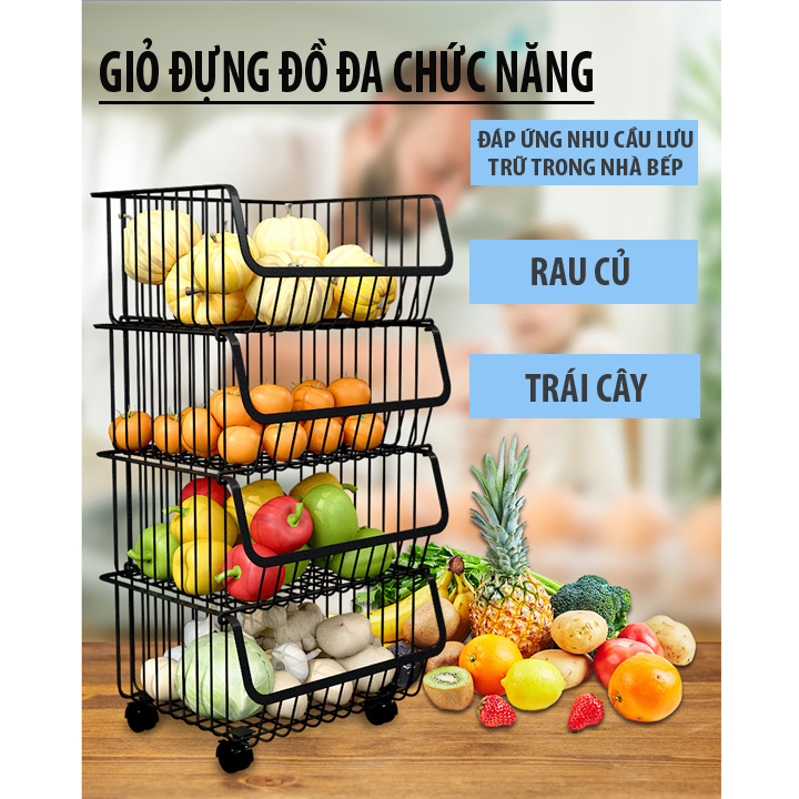 ( UY TÍN KÈM ẢNH THẬT ) Kệ bếp đựng đồ đa năng thông minh , INOX sơn đen tĩnh điện đựng rau củ quả gia vị xoay 360 độ , giá để đồ nhà bếp có bánh xe di chuyển tiện lợi