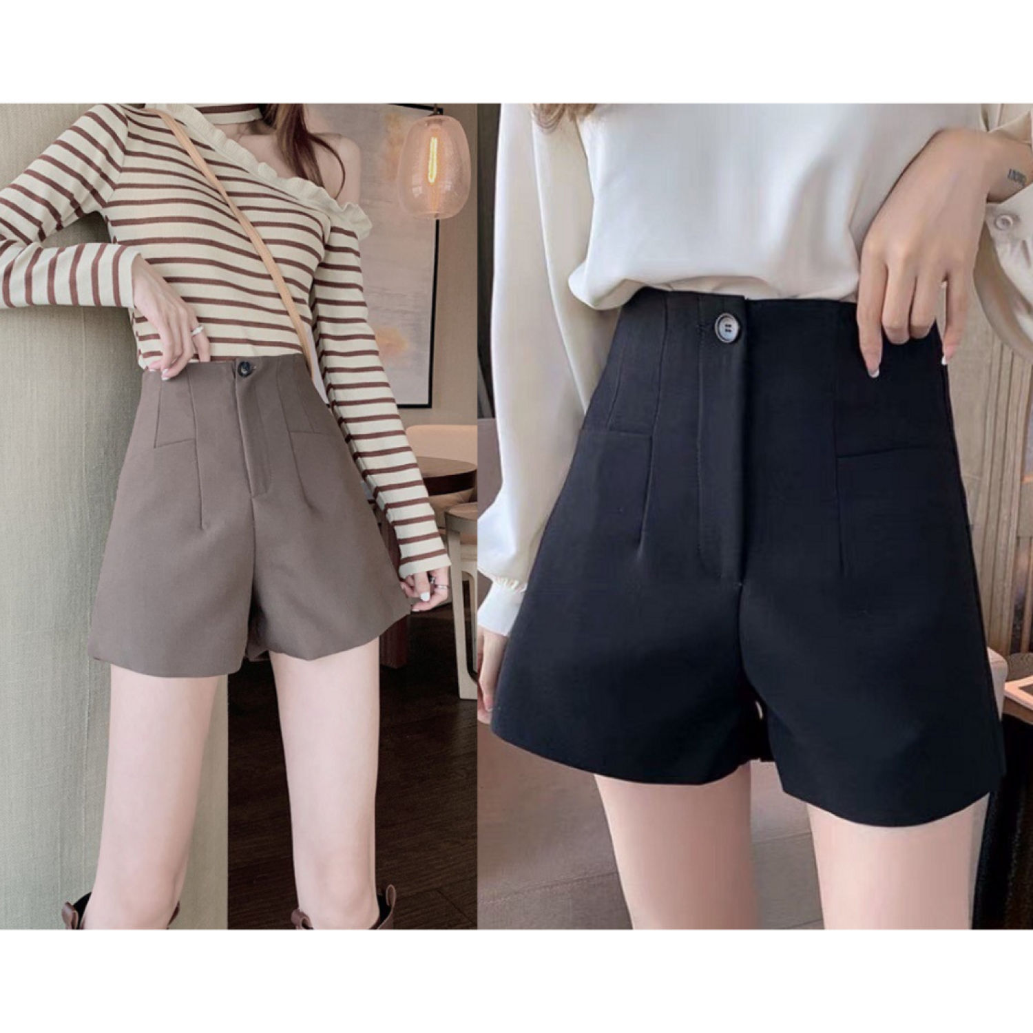 Quần đùi nữ, quần short lưng cao cạp liền 1 cúc, quần đùi túi hộp hot trend 2023.