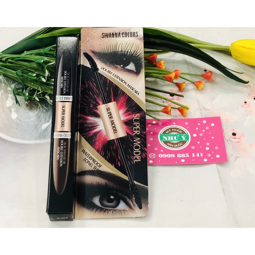 Mascara SUPER MODEL Sivanna 2 đầu ( 01 Đầu Nâu, 01 Đầu Đen) không thấm nước dày & tơi mi – Thái Lan