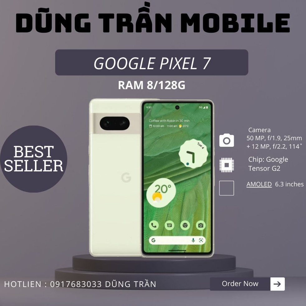 Điện thoại google pixel 7 lock máy đẹp nguyên zin ram 8/128g 2 sim