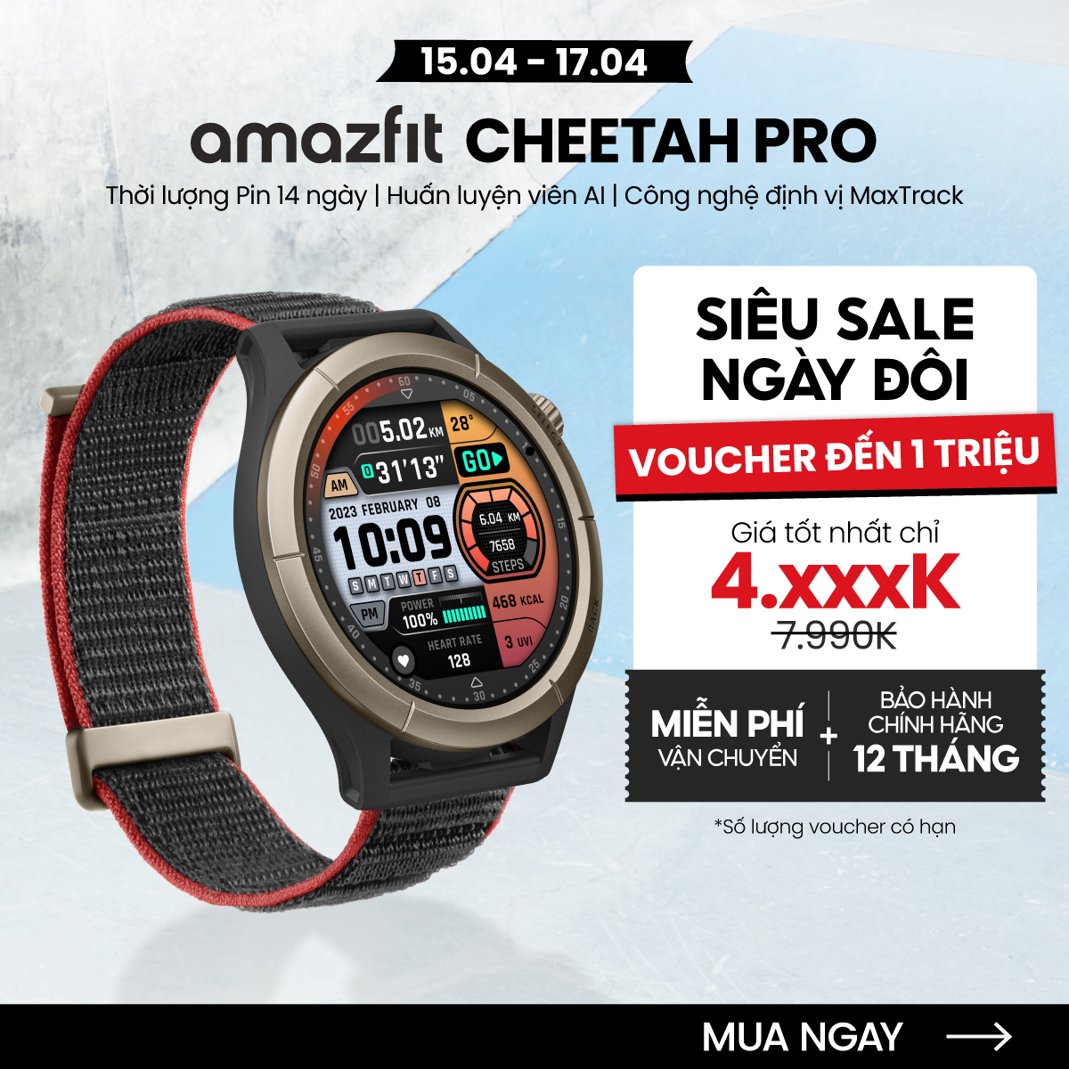 Đồng hồ thông minh Amazfit Cheetah Pro -Nghe gọi qua Bluetooth | Track Run - Hàng chính hãng - Bảo hành 12 tháng