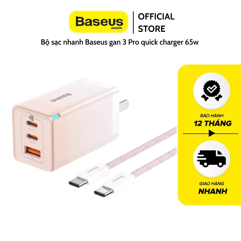 Bộ sạc nhanh Baseus gan 3 Pro quick charger 65w cho iphone 13 pro max, laptop, macbook