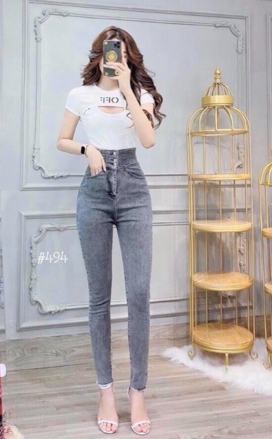 Quần Jean Nữ Lưng Cao 3 CÚC Trước siêu xinh hot top chất jean giãn tốt 01/9-51