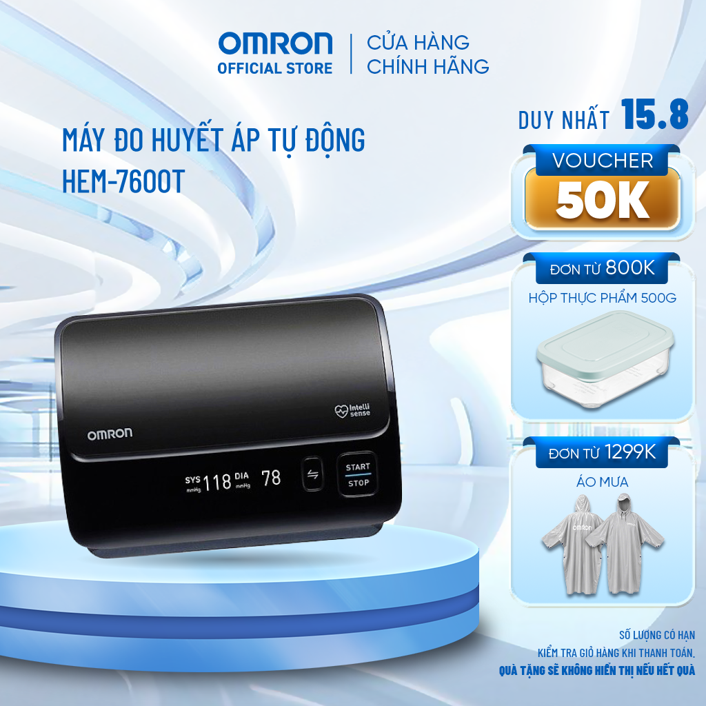 Máy đo huyết áp bắp tay cao cấp omron hem-7600t - kết nối điện thoại - intellisense - sản xuất nhật bản