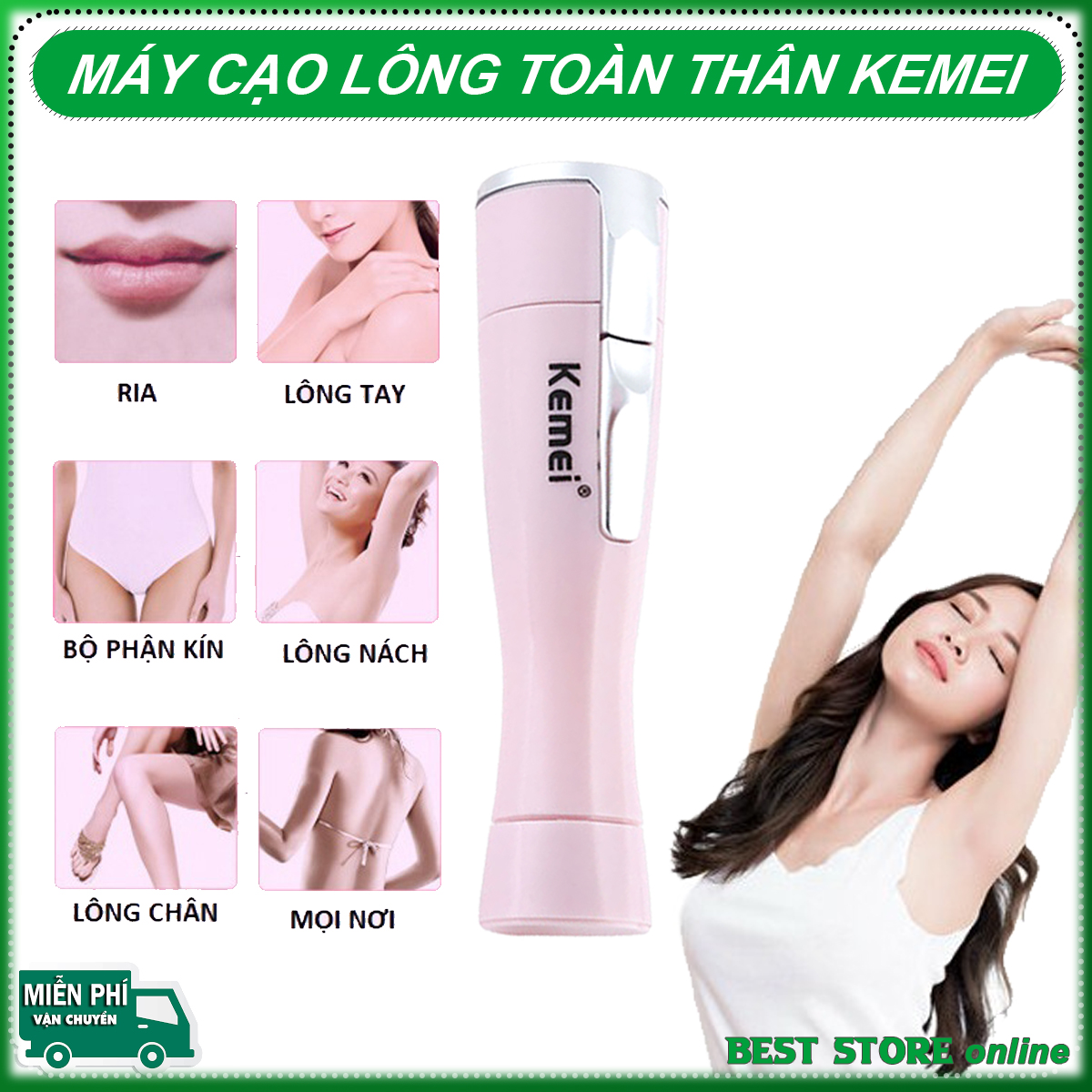 Máy Cạo Lông Toàn Thân mini KEMEI, Máy cạo lông vùng kín lông mày lông nách lông mặt lông mũi…
