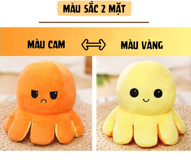[Hàng Sẵn] Gấu Bông Bạch Tuộc Cảm Xúc Dễ Thương Lật 2 Mặt Vải Nhung Co Giãn 4 Chiều Cao Cấp - Size 18 cm