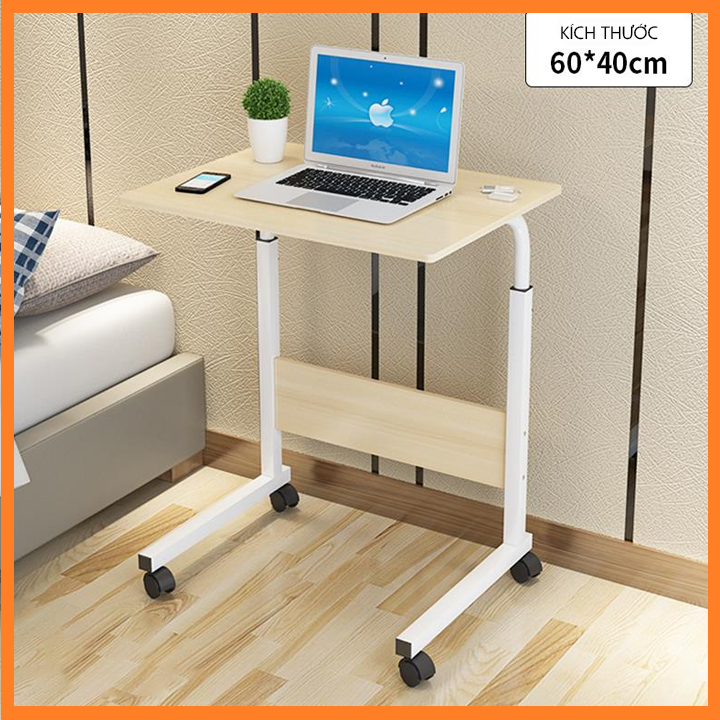 Bàn Làm Việc 2 Tầng Kèm Bánh Xe, Tùy Chỉnh Chiều Cao, Bàn Học 60cm x 40cm x 83, Bàn Laptop 2 Tầng Kèm Bánh Xe Di Chuyển, Chiều Cao Có Thể Điều Chỉnh