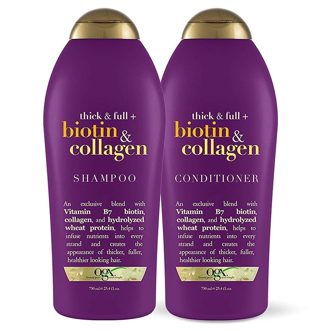 Dầu Gội, Dầu Xả giúp Kích Thích Mọc Tóc Giảm Rụng Tóc OGX Thick & Full Biotin & Collagen Shampoo 750ml/chai cùa Mỹ (tím)