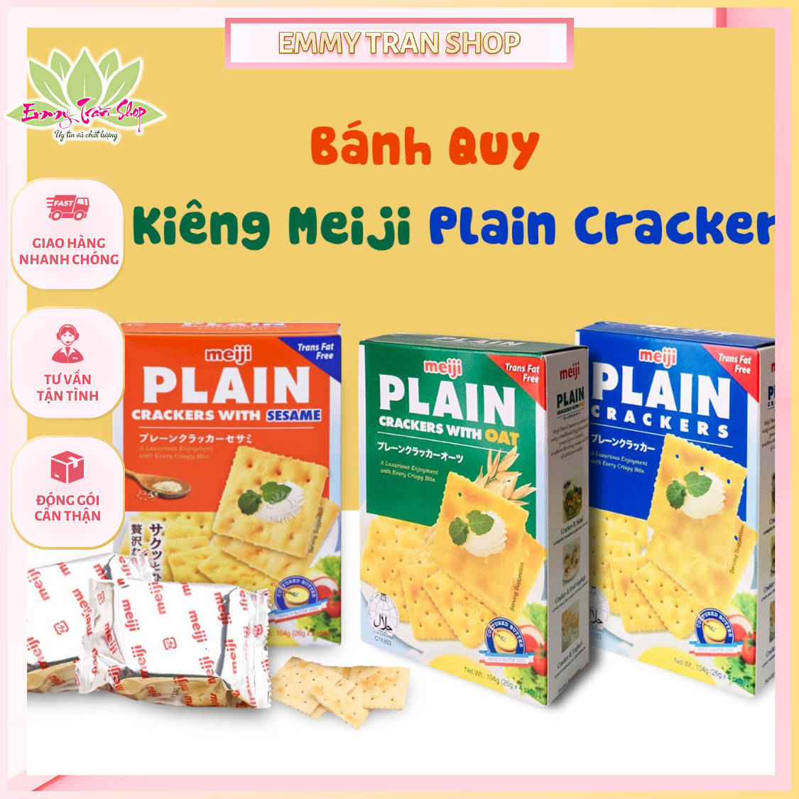 Bánh Ăn Kiêng, Bánh Lạt MEIJI Plain Crackers Dành Cho Người Muốn Ăn Kiêng, Bị Bệnh Tiểu Đường, Nhập Khẩu Từ Singapore - Emmytran Shop