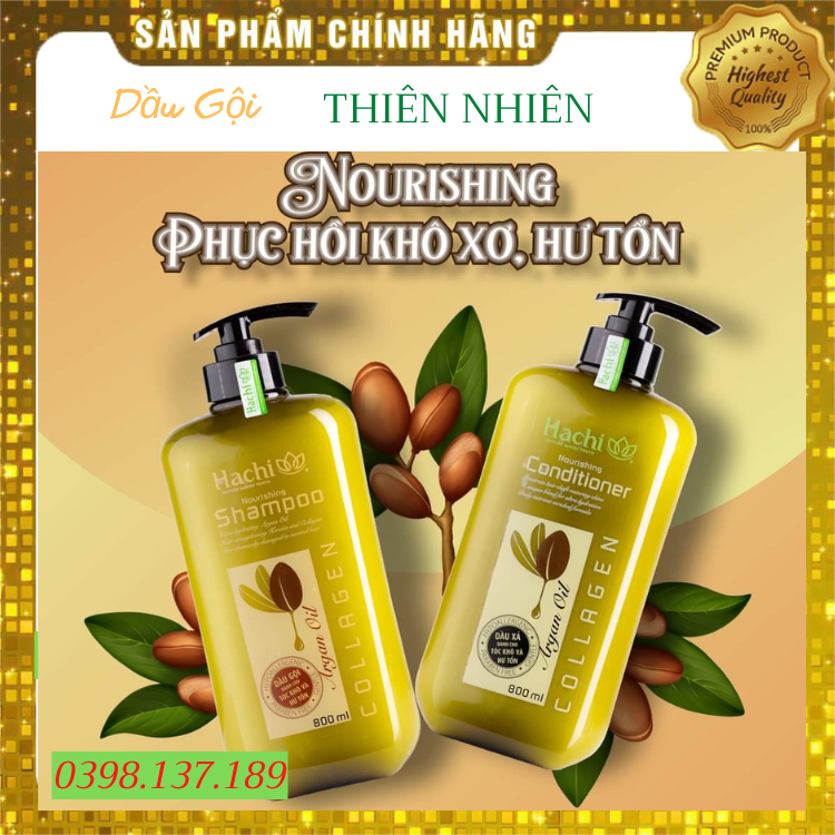 Combo cặp dầu gội và dầu xã argan hachi- 800ml dành cho tóc khô và hư tổn
