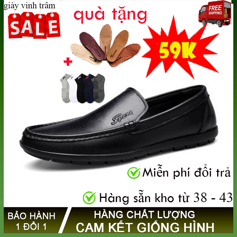 Giày Lười Da Nam Trơn  Đẹp 2020 Full Size 38 Đến 43 – GIÀY VINH TRÂM| Tặng kèm đón gót và tất khửi mùi trị giá 69k| Hàng Chất Lượng - Đế Mềm Chống Trượt - Thoáng Khí - Dễ Phối Đồ