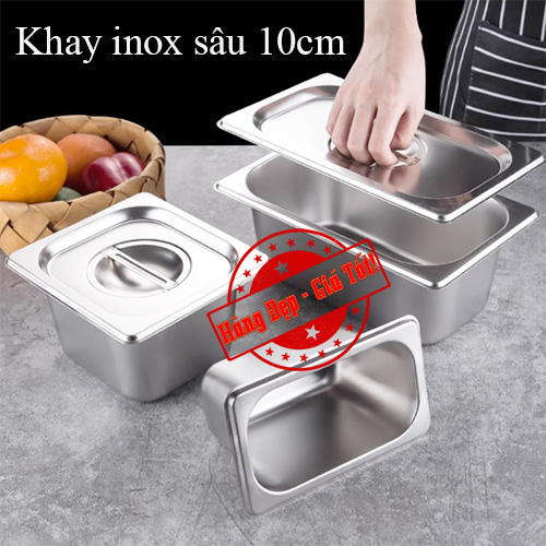 HCMKhay inox chữ nhật đựng topping trà sữa - topping bánh mì kèm nắp