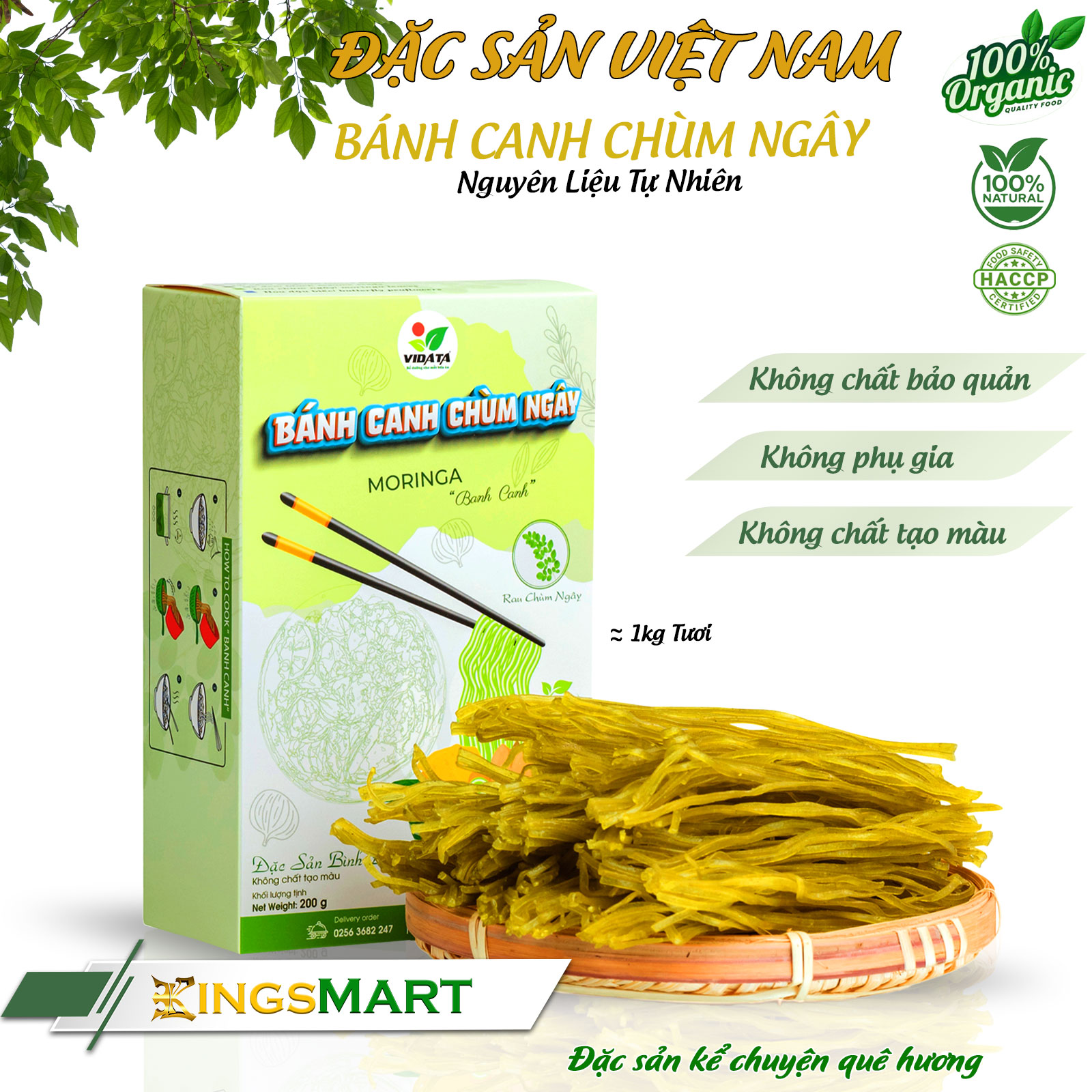 [Bếp quê] Bánh canh gạo chùm ngây - Thương hiệu VIDATA - Đặc sản Tây Sơn Bình Định - Hộp 200g - Kingsmart