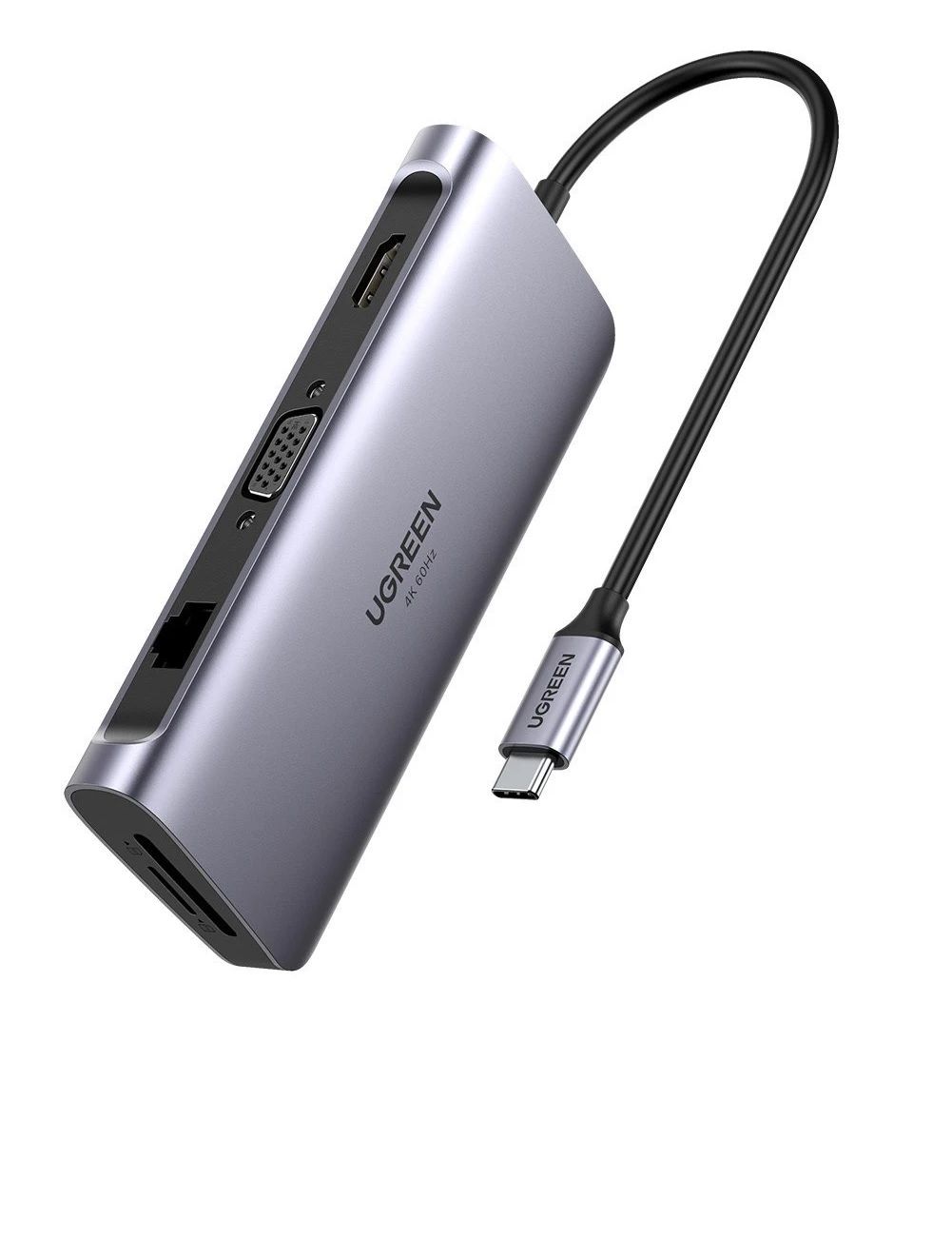 Ugreen 70490 w 9 trong 1 màu xám bộ chuyển usb type c hub 3xusb3.0 4k-hdmi vga rj45 sd-tf pd cm179