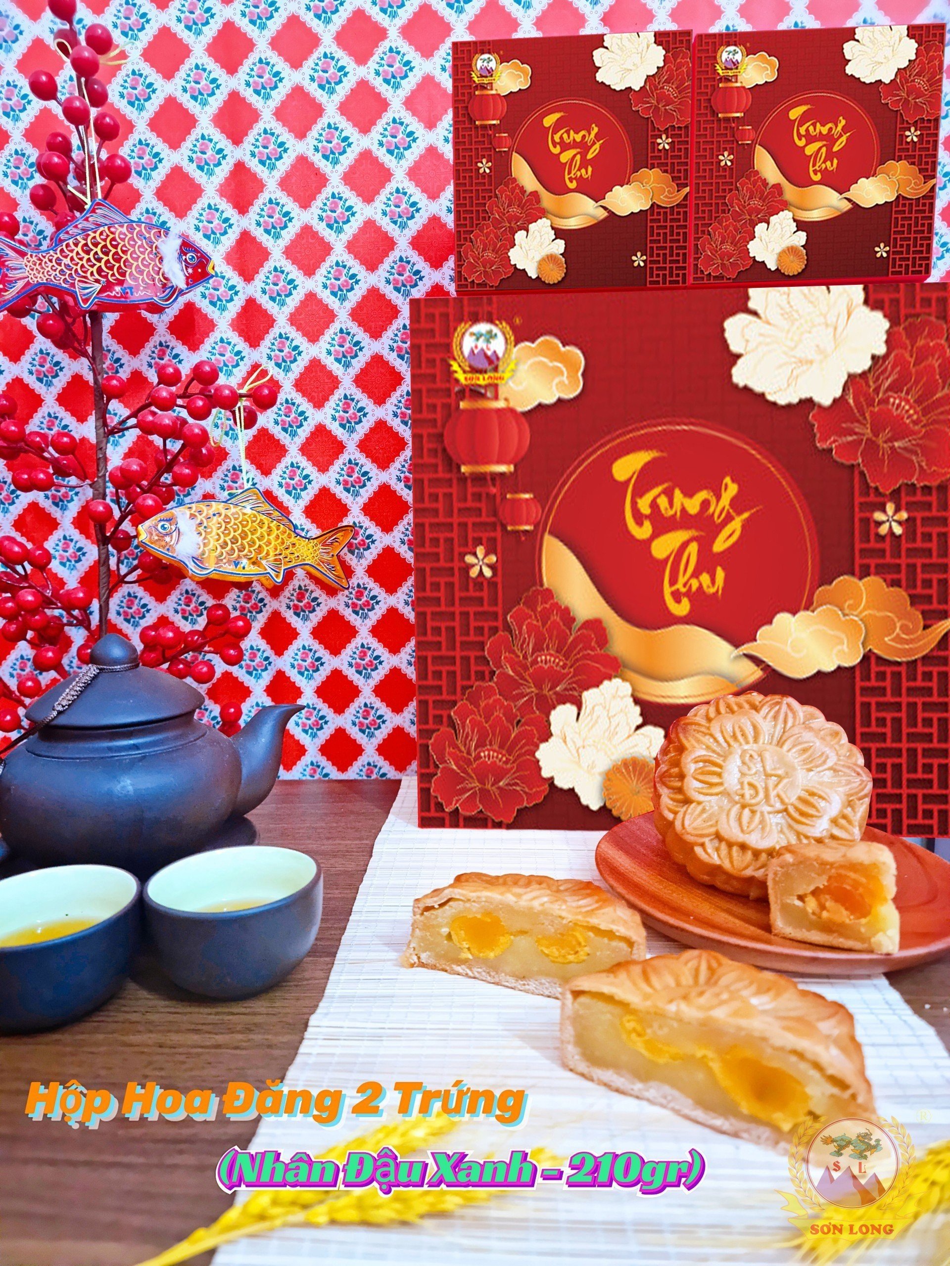 Bánh trung thu hộp hoa đăng 2 trứng