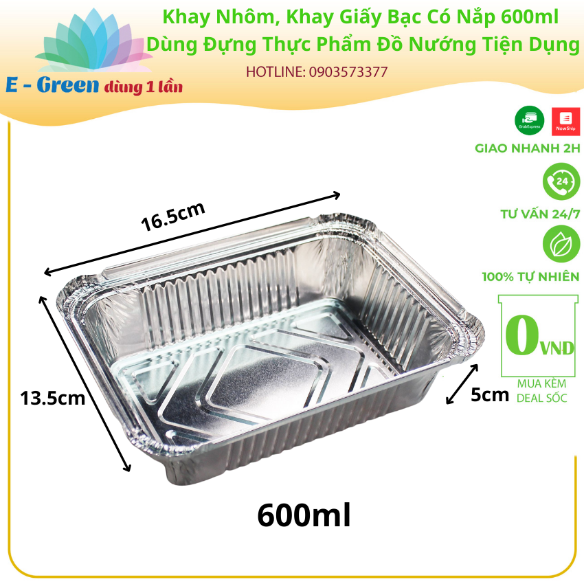 Combo 100-200 khay nhôm, khay giấy bạc 1 ngăn 600ml-650ml có nắp, đựng thực phẩm, đồ nướng, cơm - egreendùng1lần