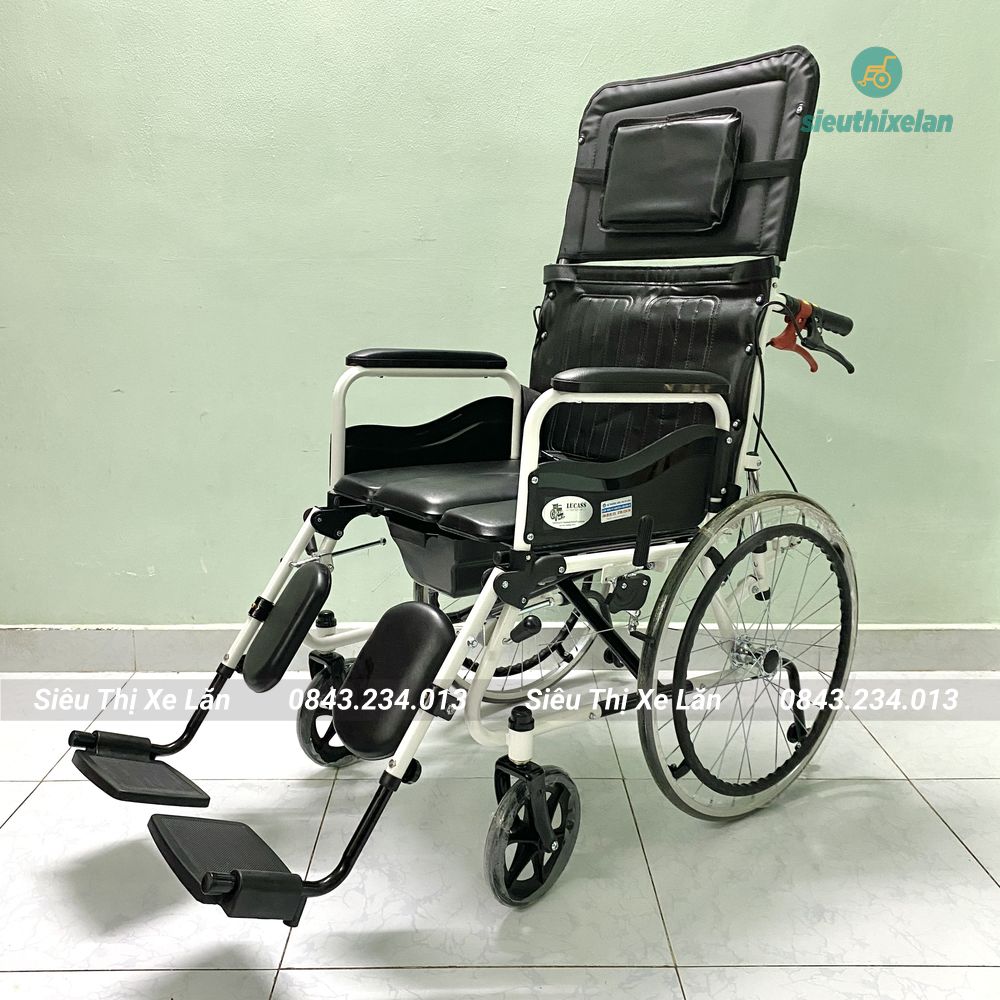 Xe lăn cho người già lucass x67 chính hãng | xe lăn có bô vệ sinh, ngả lưng, nâng hạ chân