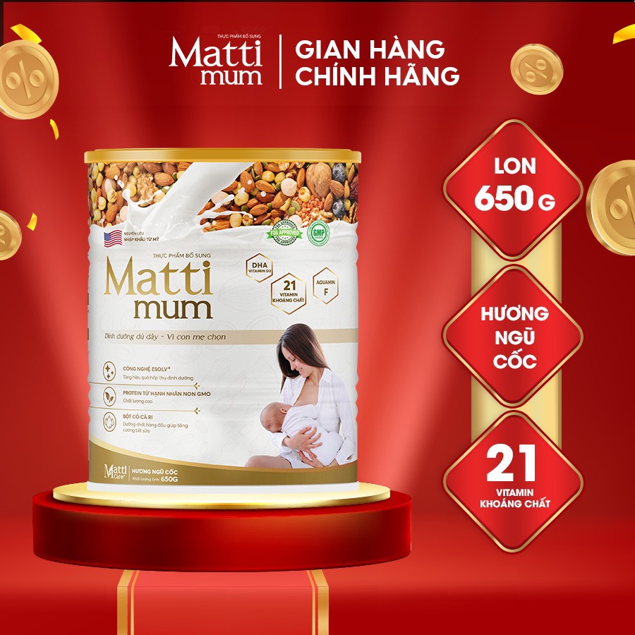 Sữa hạt lợi sữa Matti Mum 100% đạm thực vật cho mẹ sau sinh - Hộp 650g
