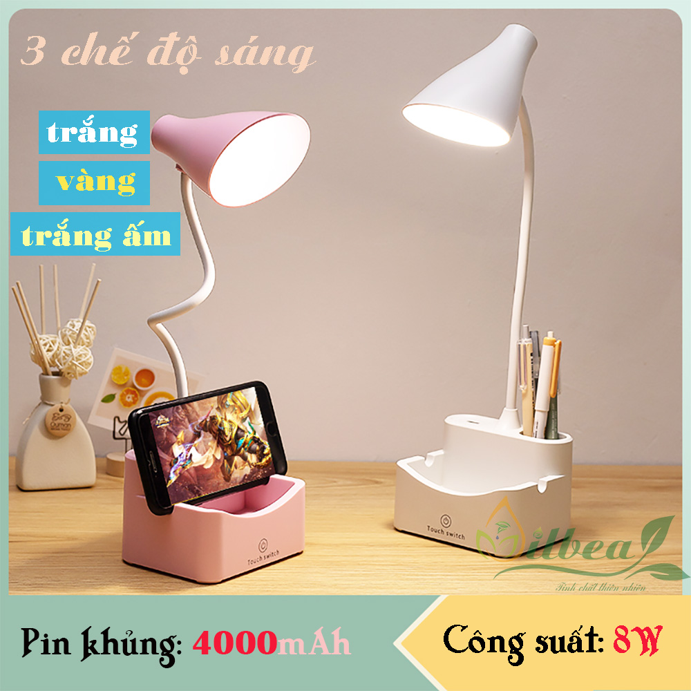 Đèn bàn học để bàn sạc pin sạc tích điện chống cận SL-878 pin 4000mAh ánh sáng vàng trắng điều chỉnh được độ sáng