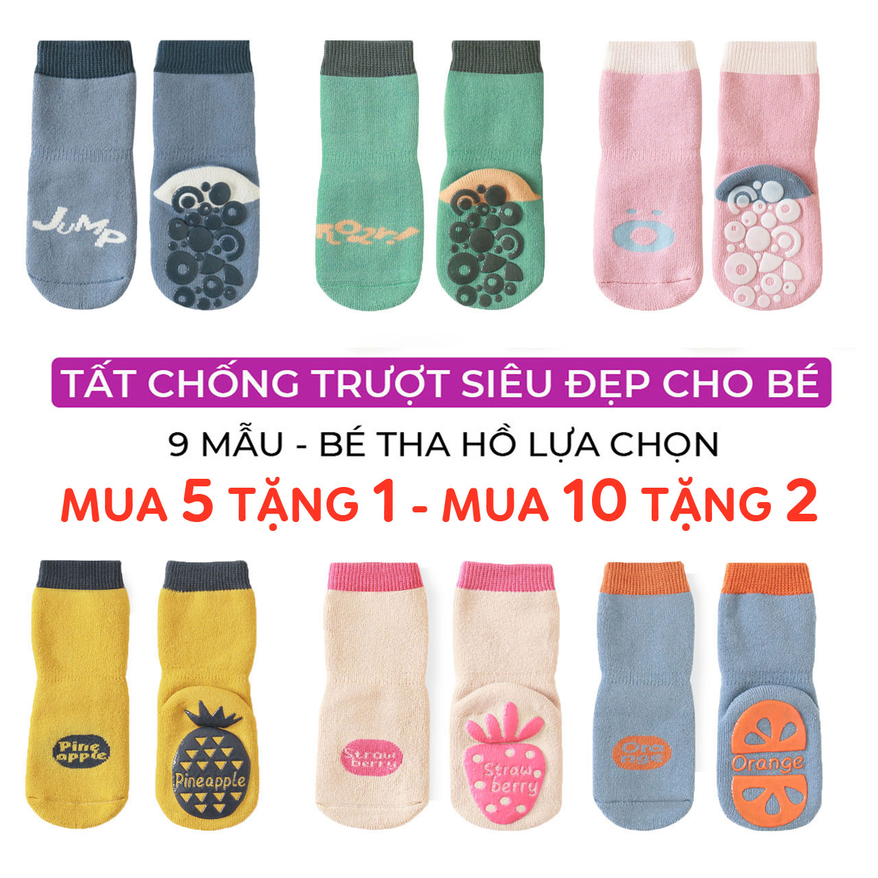 Tất Chống Trượt Cao Cổ Cho Bé BABYSOCKS In Hình Hoa Quả Tất Cao Cấp Siêu Dày Chất Cotton 068