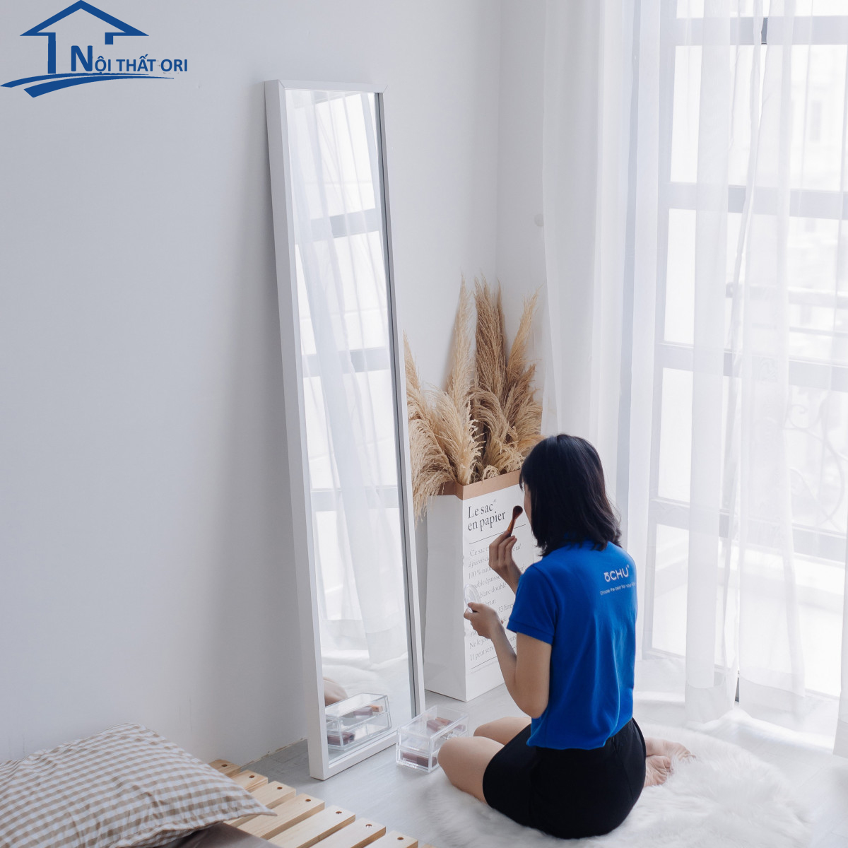 [HCM]Gương đứng soi toàn thân không chân màu trắng hàng xuất khẩu