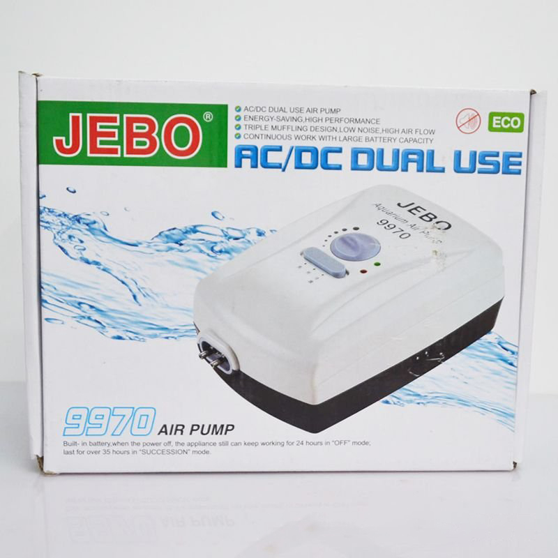 Máy sục sủi khí oxy 2 vòi tích điện jebo 9970 3.5w cho hồ cá có kèm sủi và dây oxy