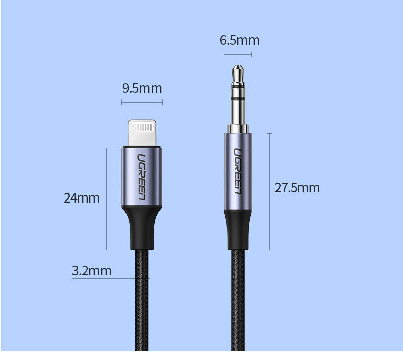 Dây chuyển đổi cổng Lightning sang chuẩn giắc 3.5mm cho phép kết nối iPhone với các thiết bị âm thanh như: loa, tai nghe ... vỏ bện dài 1m UGREEN US315 Dây chuyển đổi cổng Lightning sang chuẩn giắc 3.5mm cho phép kết nối iPhone với các thiết bị âm thanh như: loa, tai nghe ... vỏ bện dài 1m UGREEN US315