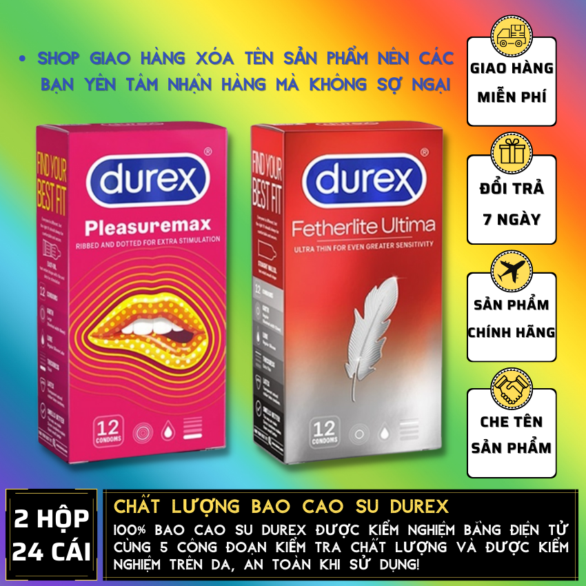 02 Hộp Bao Cao Su Durex Pleasuremax gân gai + Durex Fetherlite siêu mỏng