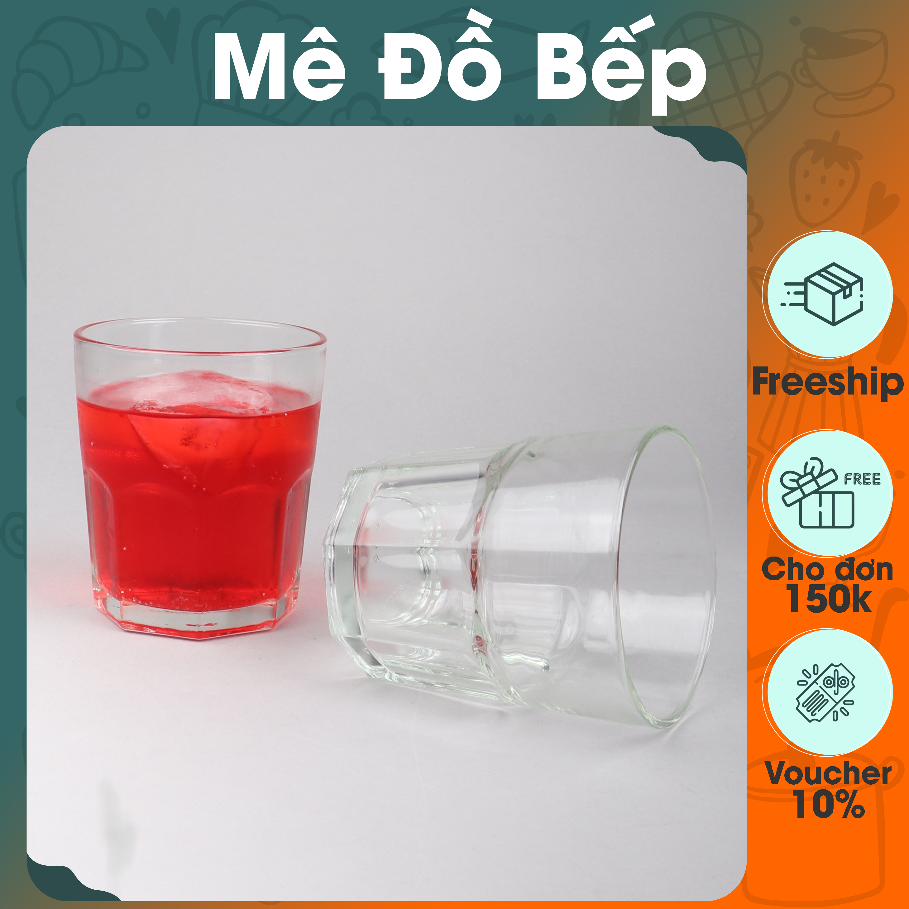 Ly thủy tinh 8 góc Bam House dạng thấp thiết kế sang trọng cao cấp LTT01 – Gia dụng bếp