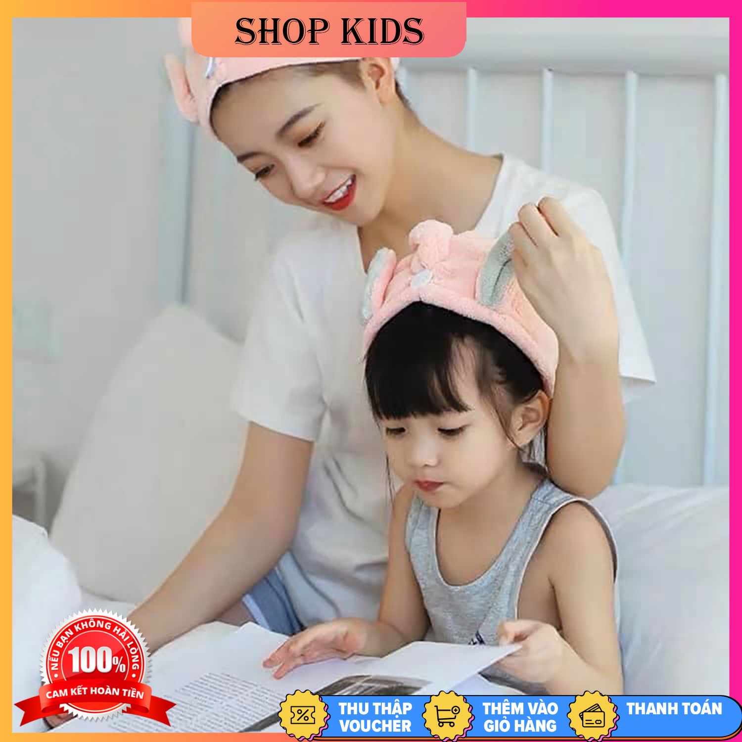 Khăn quấn tóc tai thỏ, Mũ tắm tai thỏ trùm đầu làm khô tóc cực nhanh siêu cute