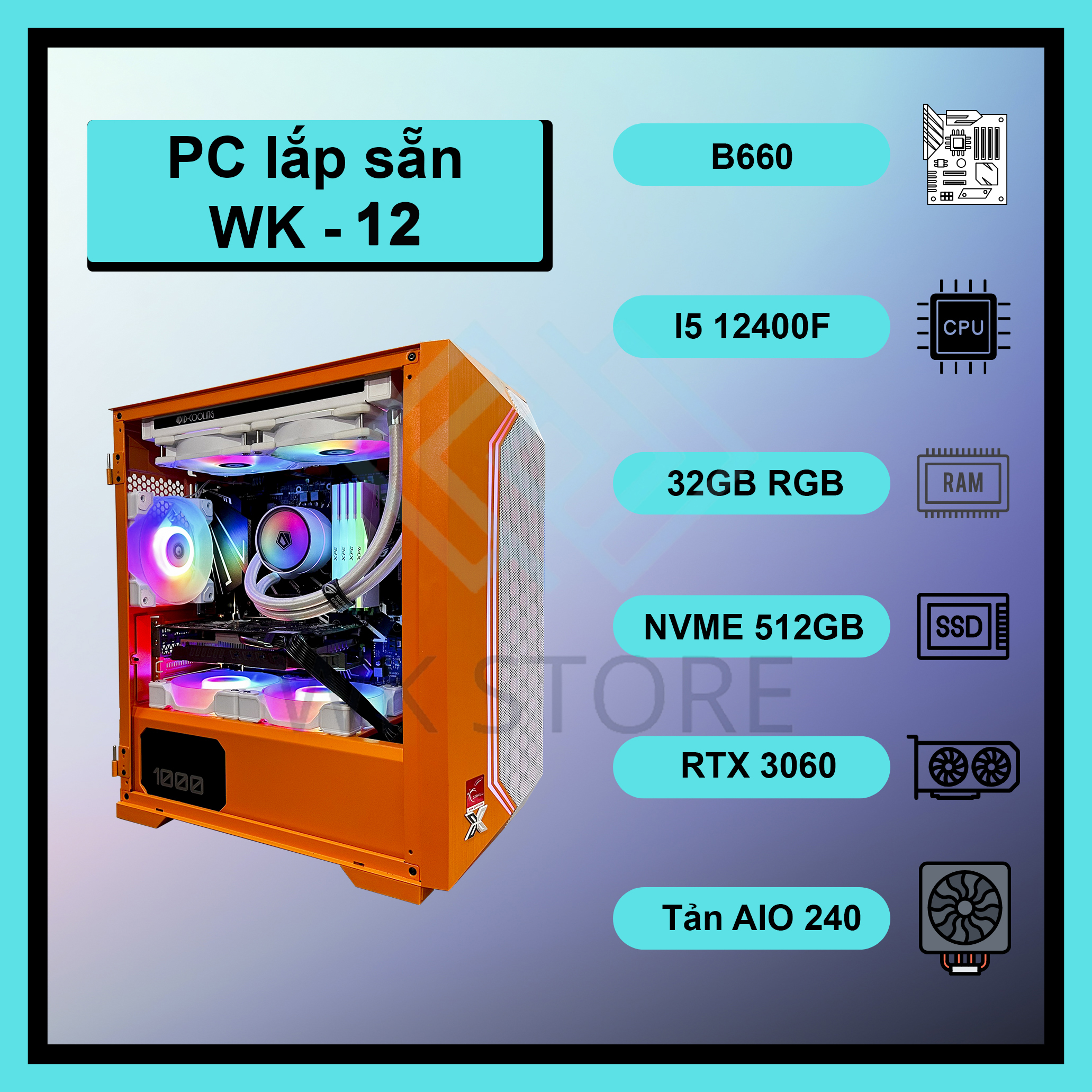Máy tính pc gaming wk-12 i5 12400f, vga rtx 2060/3060, ram 32gb siêu mạnh