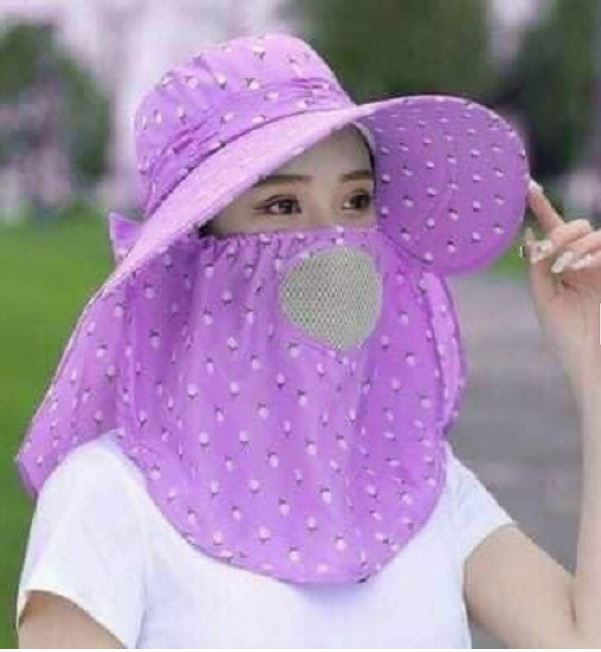 Mũ Chống Nắng Nữ Mùa Hè Vành Rộng, Nón Đi Nắng + Khẩu Trang, thô Kaki Thoáng Khí , Không Cong Gẫy