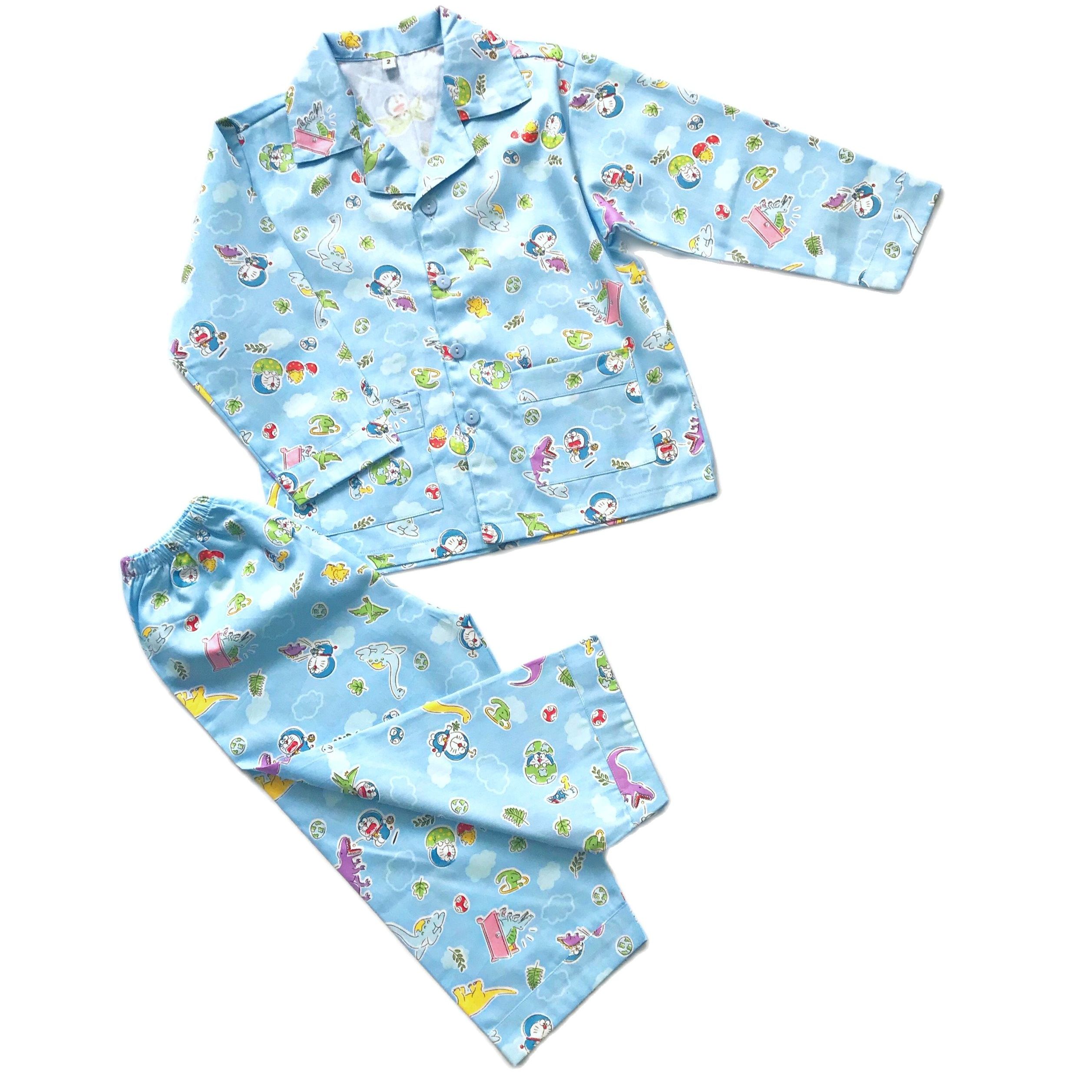 Pijama dài cho bé trai bé gái chất liệu vải Thô đẹp hút mồ hôi size bé 1-9 tuổi 10-40kg hình Mon xanh ngộ nghĩnh